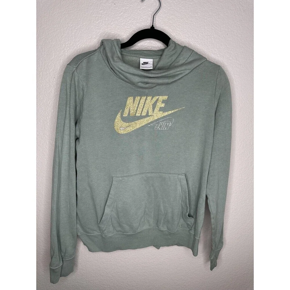 Nike Hoodie Womens Small Glitter Swoosh Pullover Sweatshirt Long Sleeve